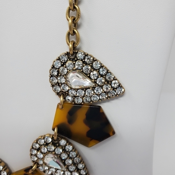J. CREW CRYSTAL KITE NECKLACE FAUX TORTOISE SHELL PEAR SHAPE RHINESTONE JEWELRY - Picture 3 of 11